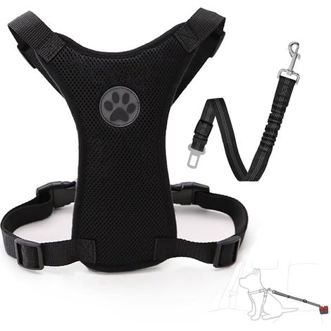Ensemble de ceinture de sécurité pour chien - Harnais de sécurité réglable en maille respirante avec sangle de ceinture de sécurité élastique pour voyage en voiture pour chiens de petite, moyenne et (1/5)