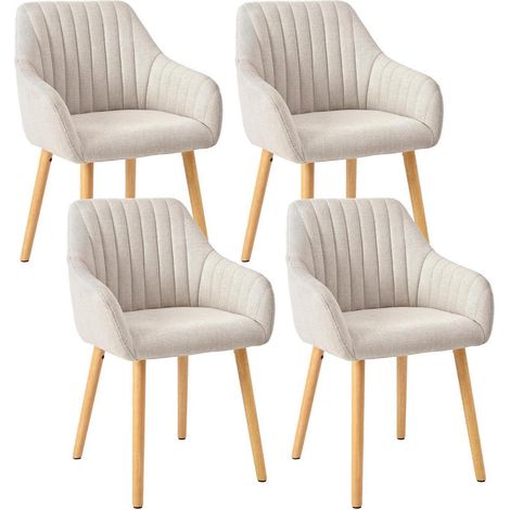 Esszimmerstühle 4er Set Beige mit Armlehnen, Polsterstühle mit Holzbeinen (1/5)