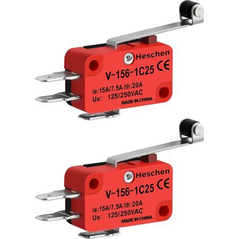 Microinterruttore, leva lunga a rullo, interruttore a levetta, 20 A, 250 VAC, confezione da 2, V-156-1C25 (1/4)