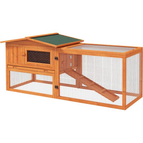 Recinto per piccoli animali, realizzato in legno di cedro, dimensioni 156x58x68 cm, con tetto in asfalto. Adatto sia per interni che per esterni, completo di telaio e rampa. Colore arancione. Spedizio (1/5)