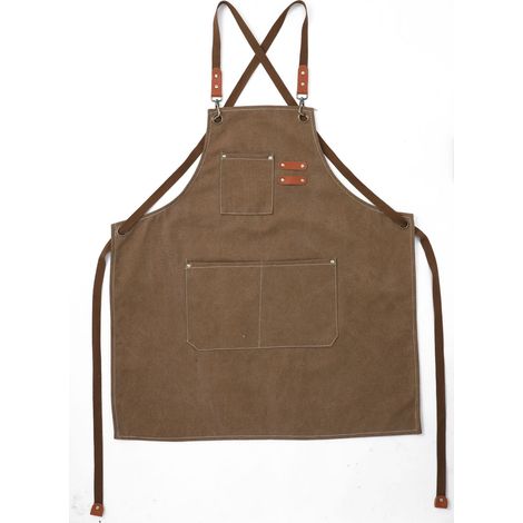 Grembiule unisex in cotone incrociato sulla schiena con ampie tasche, realizzato in tela spessa e impermeabile, ideale per giardinaggio, bar, parrucchieri e lavoro.