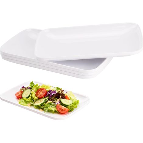 Lot de 4 Assiette Blanche Rectangulaires Petit Plateau de Service en Plastique Mélamine Vaisselle Plates pour Antipasti, Sushis, Buffets, Dessert, 24,2 x 15,3 cm (1/5)