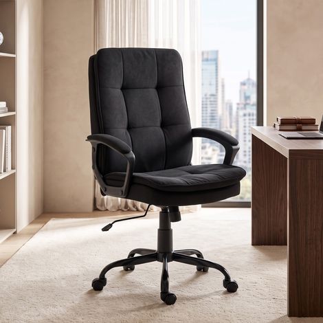 Fauteuil de direction avec revêtement double couche, chaise de bureau en tissu, réglable en hauteur, avec accoudoirs, noir (1/5)