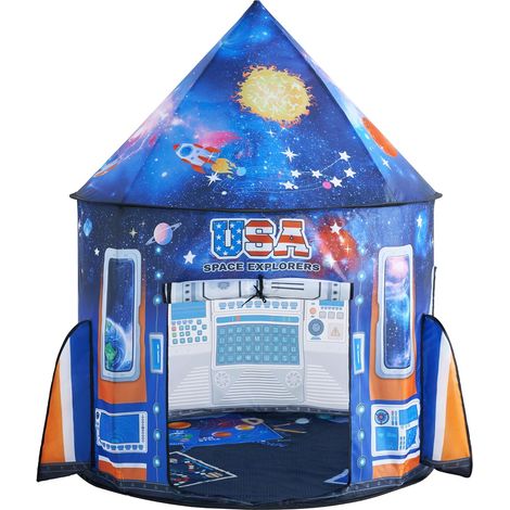 Rocket Ship Play Tent for Kids Glow in the Dark Space Tent with Stars Astronaut Foldable Playhouse for Boys Girls Pop Up Play House for Kids Toy (1/5)