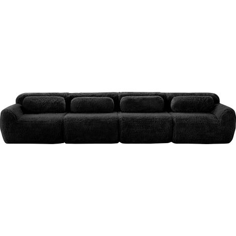 Canapé 4 places en tissu peluche premium, combinaisons multiples, base antidérapante, avec coussins. Soutien ergonomique, mousse hautement élastique, adapté au salon et à la chambre, noir (1/5)