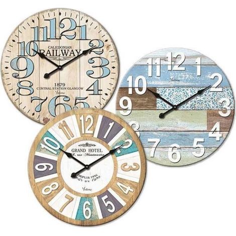 Orologio da Parete in Legno Maxi Tondo Vintage 58 cm 3 Decori (1/2)