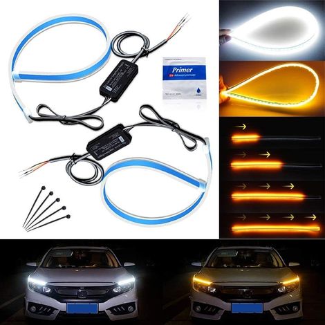 1 Set Bande LED Flexible Blanc Ambre 45CM Silicone DRL Clignotant Pour Phare Voiture (1/5)