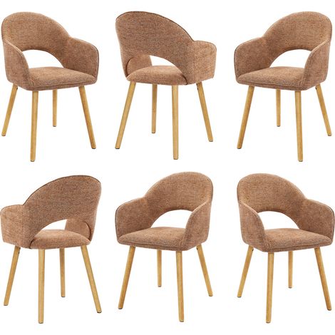 Goeurvant Sedie da pranzo comode con schienale a forma di mezzaluna e braccioli ergonomici, Perfetta combinazione di supporto ed eleganza- Set di 6 - Arancione - Ciniglia