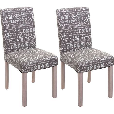Set di 2 sedie da cucina e sala da pranzo in tessuto grigio con motivo scritte su gambe in legno chiaro 040000430