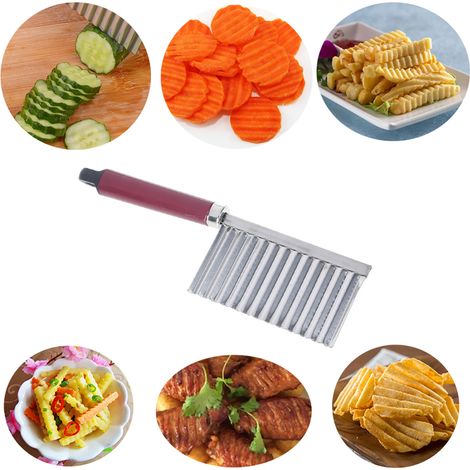 Couteau à pommes de terre ondulé, coupe-frites ondulé, hachoir à légumes ondulé, couteau à salade en acier inoxydable, coupe-légumes ondulé (1/3)