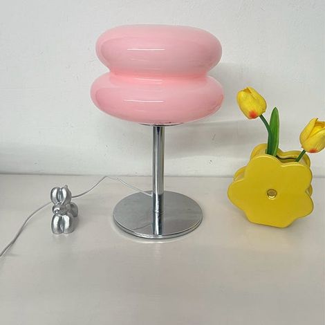 Nachttischlampe aus Glas mit warmem Licht, Hamburger-Tischlampe, kleine LED-Lampe, Schreibtischlampe, für Schlafzimmer, Wohnzimmer (Rosa)