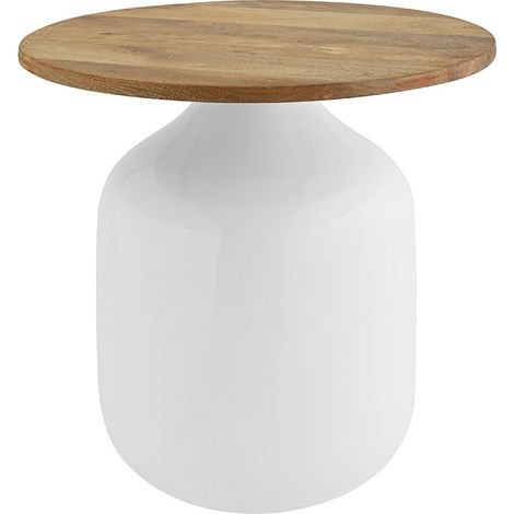 Table d'appoint ronde design blanche et bois manguier massif H49 cm VERONA (1/5)