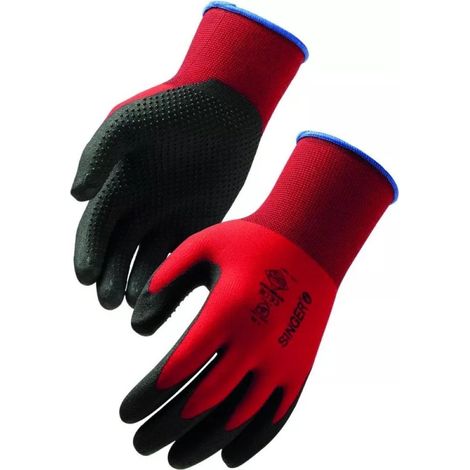 Gants de protection avec grip et dextérité pour manutention en surfaces humides SINGER SAFETY (Lot de 10) Rouge 10 (1/4)