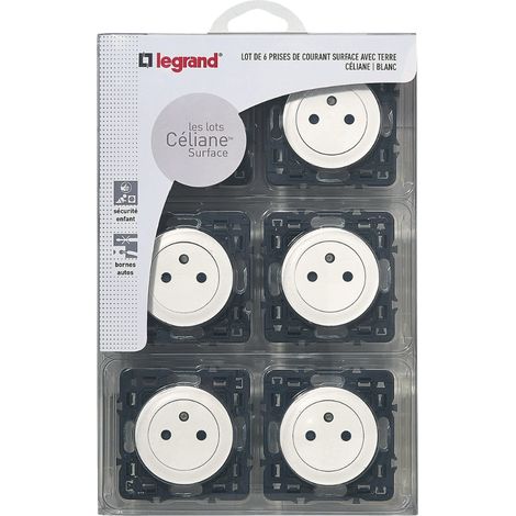 Legrand – Lot de 6 prises 2P+T 16A à composer – Mécanismes modulables – Compatible supports Batibox – Design moderne et discret
