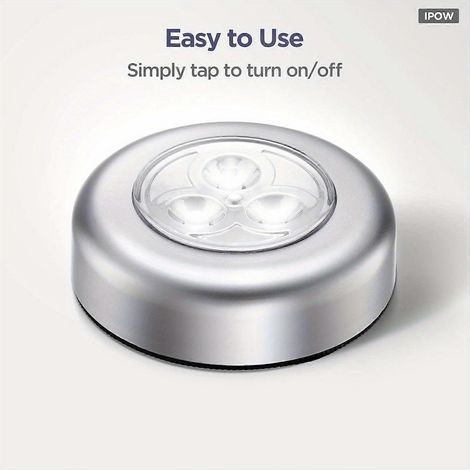 Lámpara táctil inalámbrica redonda con 3 LED, funciona con pilas AAA (no incluidas) para dormitorio, cocina, escaleras y decoración del hogar. (1/5)