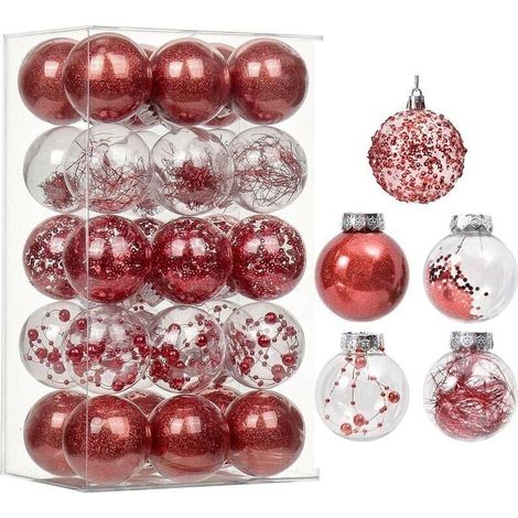 30Pcs Boules de Noël 6cm Décoration Arbre Noël Boule de Noël en Plastique Ornement Suspension Décorative Scintillante pour Noël (1/4)
