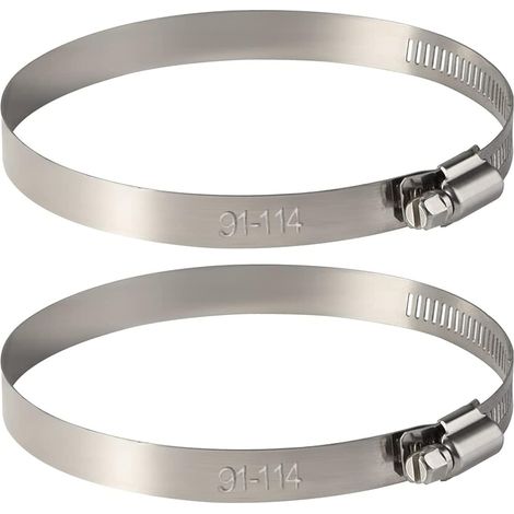 Lot de 2 colliers de serrage réglables en acier inoxydable (91-114 mm) pour la fixation de tuyaux flexibles et de conduites d'eau domestiques. (1/5)