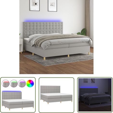 The Living Store Sommier à lattes de lit matelas et LED Gris clair 200x200 cm - Sommier Tapissier - Lit Plateforme - Lit Avec Led - Matelas À Ressorts Ensachés - Têted Lit Ajustable (1/5)