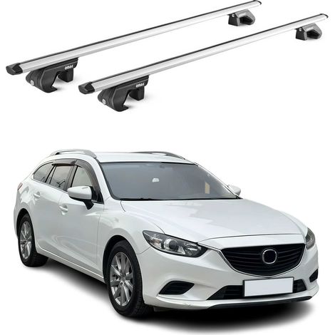 OMAC Dachträger Aluminium TÜV geprüft für Mazda6 mk3 Kombi 2012-2025 – Für Standard Dachreling – T Nut – Max 90 kg – 2 Schlösser Silber (1/5)