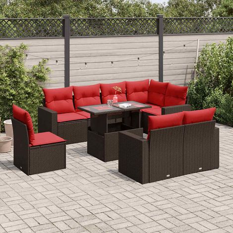 9-teiliges Gartensofa-Set mit Kissen, braun, Polyrattan (1/5)