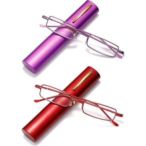 Juego de dos gafas de lectura portátiles para hombre y mujer，fabricadas en metal negro，con protección contra la luz azul y un diámetro de 2,0 mm (1/5)