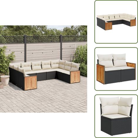The Living Store 9-tlg. Garten-Sofagarnitur mit Kissen Schwarz Poly Rattan - Gartensessel