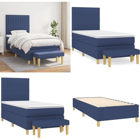 Sommier à lattes de lit avec matelas Bleu 80x200 cm Tissu - Lit Plateforme - Lit Double - Literie - Matelas Ressort Ensaché - Têtière Ajustable - Home & Living (1/5)