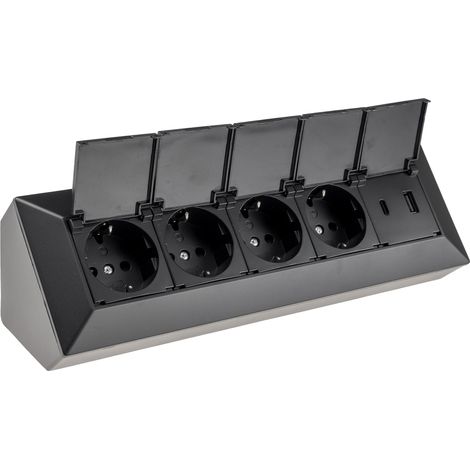 CHILITEC Steckdosenblock 23963, 4-fach, mit Schutzklappen, USB-A+C, schwarz (1/5)