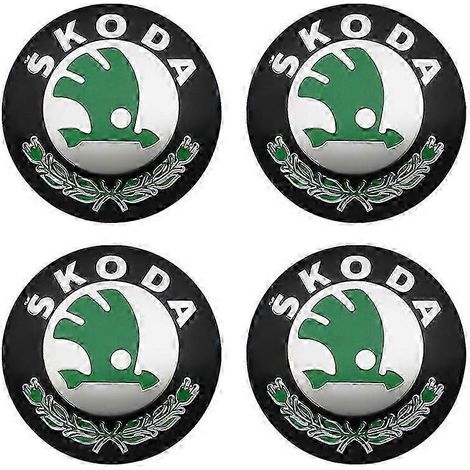 Lot de 4 autocollants emblèmes pour caches de moyeu de roue (56 mm / 60 mm) – Accessoires pour Skoda Rapid, Octavia, Fabia, Superb, Kodiaq, Kamiq