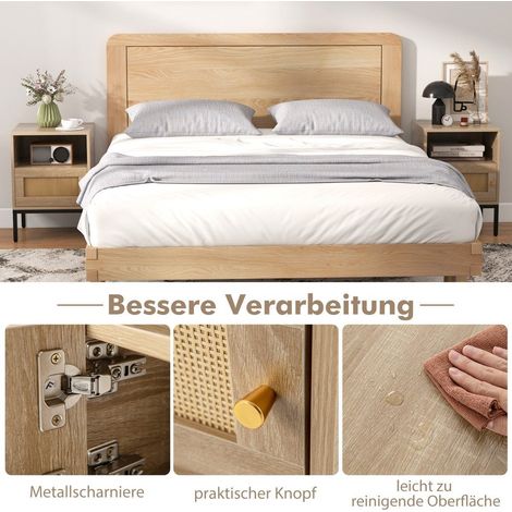 Nachttisch rattan nachtschrank mit offenem regal und schrank 40 x 40 x 57 cm natur