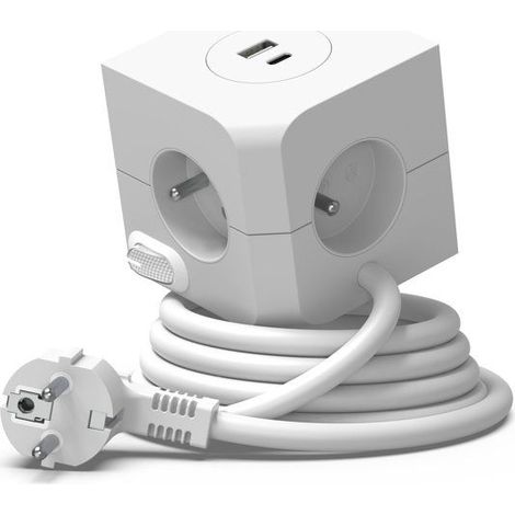 Cubetto multipresa con doppia porta USB - LINK2HOME - 4 prese di corrente 16A - 2 porte USB - 3680 W max - Bianco (1/3)