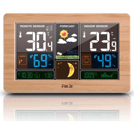 Station météo radio avec capteur extérieur, thermomètre-hygromètre numérique couleur intérieur et extérieur, station météo radio avec prévisions météorologiques et baromètre (1/5)
