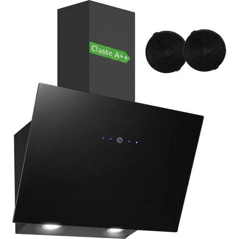 Hotte Aspirante 60cm Noire Classe A++ 550 m³/h Tactile Recyclage Évacuation Filtre Charbon (1/5)