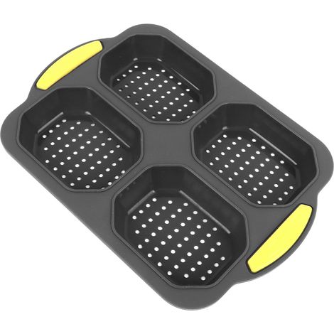Moule à pain en silicone à 4 compartiments pour baguettes, pains à hot-dog et autres petits pains. Antiadhésif, compatible lave-vaisselle et résistant à la chaleur. (1/5)