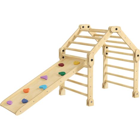 Structure escalade pliable 3 en 1 avec échelle toboggan mur d'escalade en bois enfants 1.5-4 ans