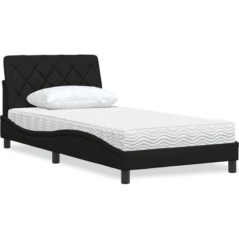 Bett mit Matratze Schwarz 100x200 cm Stoff