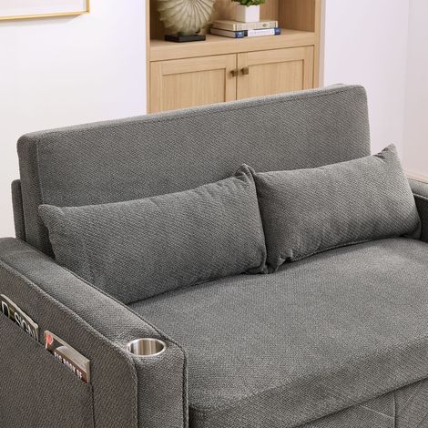 Canapé convertible 2 places 3 en 1, design épuré, sobre et léger, mécanisme coulissant, port USB intégré, parfait pour repos et nuit, couleur anthracite (1/5)