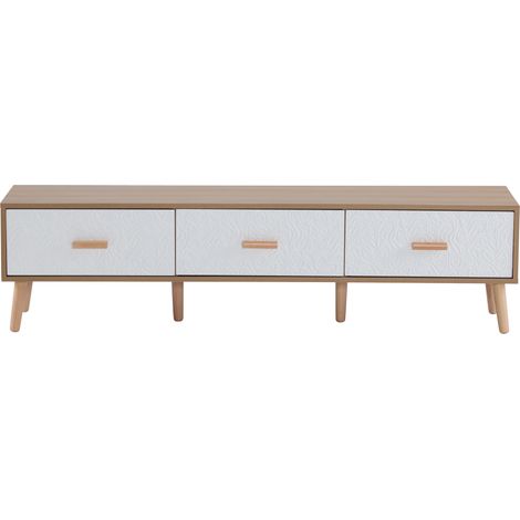 Meuble TV vintage en bois avec panneaux de porte blancs texturés 150x35x39, bois (1/5)