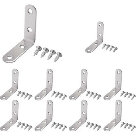 Lot de 10 équerres décoratives robustes en forme de « L » de 50 x 50 mm avec vis, pour étagère ou fixation murale. (1/5)