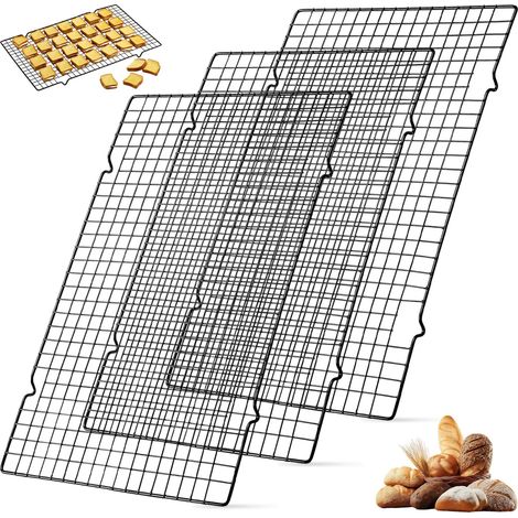 3 Grille de Refroidissement Patisserie 40 x 25 cm Grilles Bakes Rectangulaire Acier Inox Antiadhésives Réutilisables Griller Plateau (1/5)
