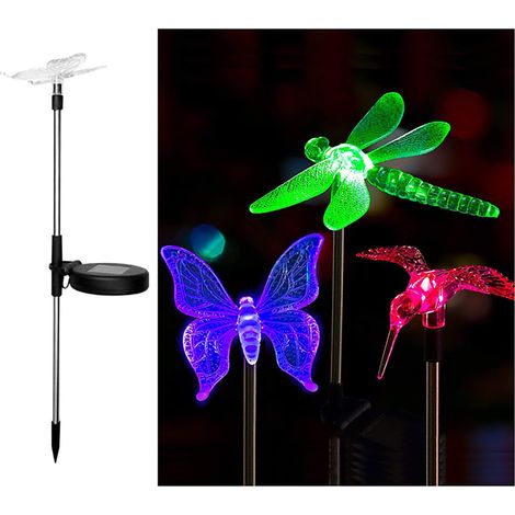 Lampe Solaire Jardin Papillon Oiseau - 10,5 Pouces - LED Changeante - IP44 - Pour Extérieur - 1 Pièce (1/5)