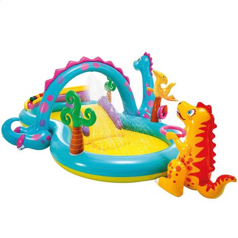 Centro de juegos acuáticos hinchable Dinoland Play Center, modelo surtido (con y sin volcán), multicolor, 333 x 229 x 112 cm, 280 litros (1/5)