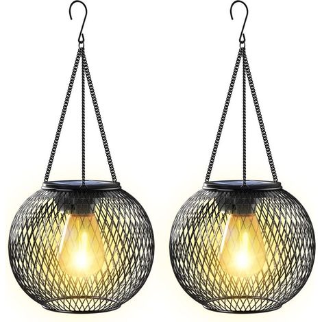 Solarlaterne für den Garten, 2 Solarleuchten, Hängeleuchte aus Metall, IP65, dekorative Solarlaterne für Garten, Terrasse, Balkon, Geschenkidee (1/5)