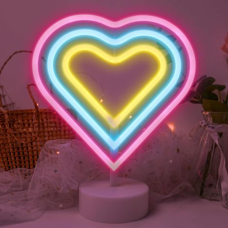 Herzförmiges Regenbogen-Neonlicht, ideal für Schlafzimmer, als Nachtlicht, batterie- oder USB-betrieben, für Geburtstage, Partys, Wohnzimmer, Esstische, Kinderzimmer und als Geschenk.