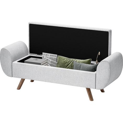 Banquette de rangement 53,8 L, assise et accoudoirs recouverts de lin, idéale pour le salon, la chambre ou l'entrée, 132 x 42 x 50 cm, gris (1/5)