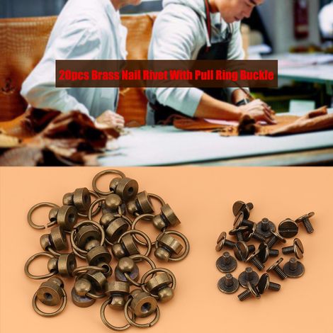 20 rivets en métal laitonné pour accessoires en cuir, fixation sac et étui smartphone (lot avec anneaux, finition bronze)