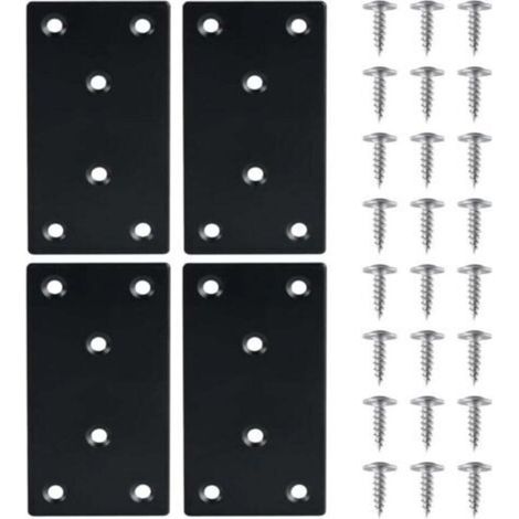 4 Pieces Flat Fixing Bracket Stainless Steel Repair Plates Perforated Plates with ScrewsMetal Bracket, 48971.8mmBlack Steel Plate, for Repairing Furniture Connection (1/4)