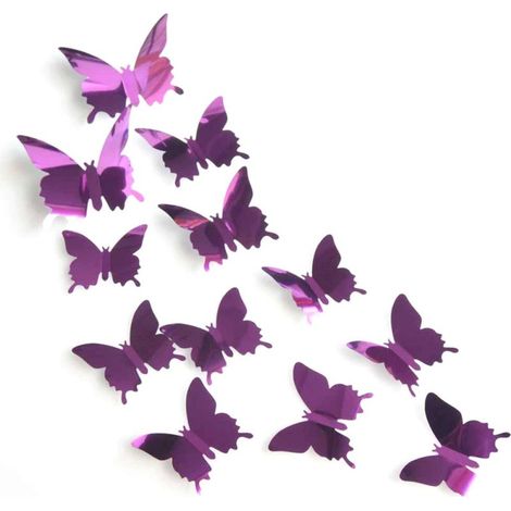 Lot de 12 autocollants muraux papillon 3D effet miroir pour la décoration de votre salon (violet) (1/4)