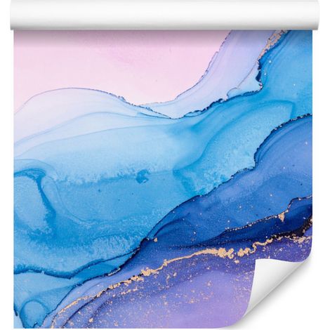 Carta da parati con inchiostro azzurro, blu e lavanda per soggiorno e camera da letto, 50x1000 cm. (1/5)