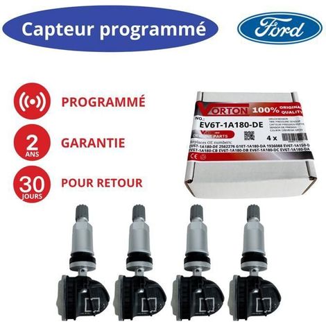 Pack of 4 pre-programmed TPMS sensors 433 MHz for FORD (Fiesta Mk7/Ka/Ranger/Transit) - aluminum/steel wheels